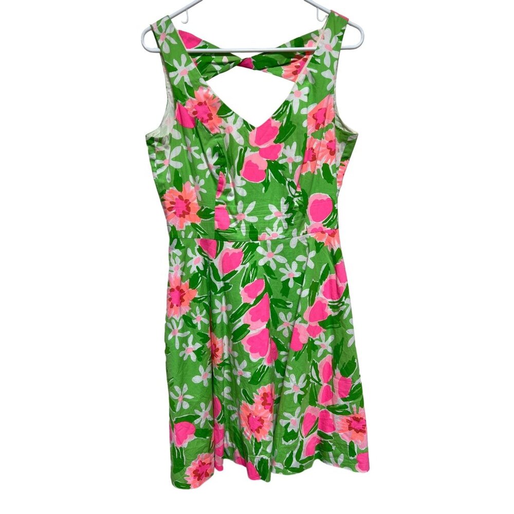 Lilly Pulitzer Freja Print Fit & Flare Green Pink Floral Dress Size 8